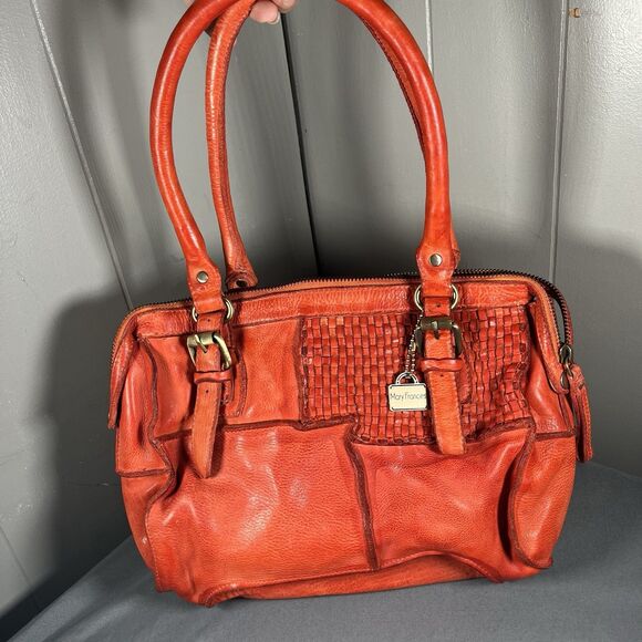 Mary Frances Leather Orange Handbag Purse Bag Unique Textured - Picture 1 of 7